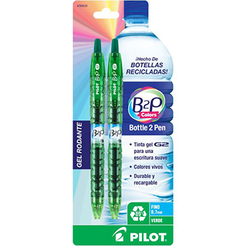 Roller Bottle to Pen Colors (B2P Colors), tinta gel color verde, punto fino (0.7 mm.), blíster con 2 piezas