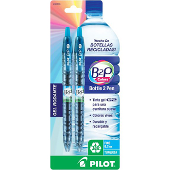 Roller Bottle to Pen Colors (B2P Colors), tinta gel color turquesa, punto fino (0.7 mm.), blíster con 2 piezas